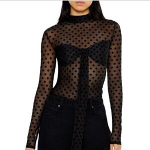 Forever 21 Mesh Polka Dot Mock Neck Sheer Top Black Large NWT